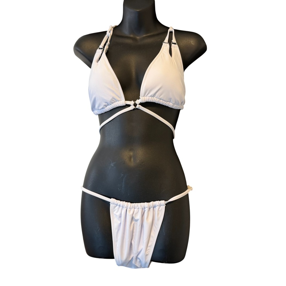 Blooming Jelly White String Bikini Set Halter Tie Triangle Top M